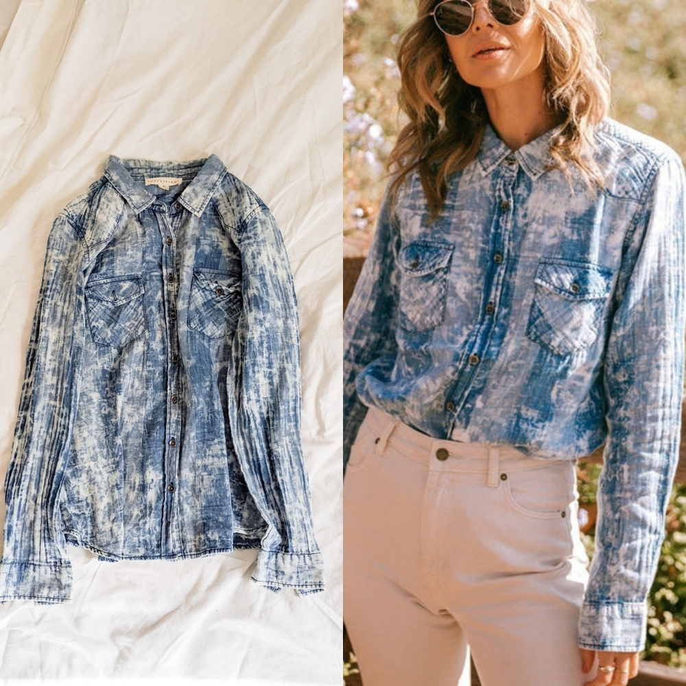 Bleached Out Blue Plaid Button Up Shirt | LOVESTITCH
